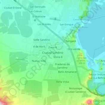 Mapa topográfico Ciudad Sandino, altitud, relieve