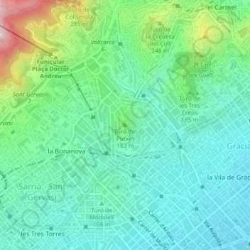 Mapa topográfico Turó del Putxet, altitud, relieve