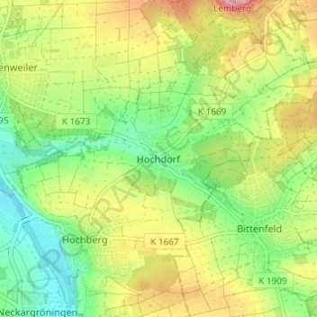 Mapa topográfico Hochdorf, altitud, relieve