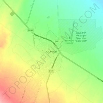 Mapa topográfico Chamical, altitud, relieve