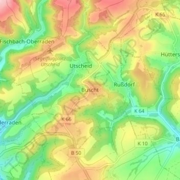 Mapa topográfico Buscht, altitud, relieve