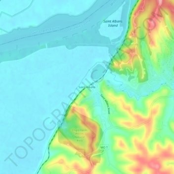 Mapa topográfico Saint Albans, altitud, relieve