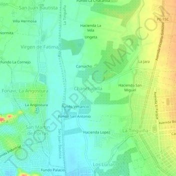 Mapa topográfico Chanchajalla, altitud, relieve