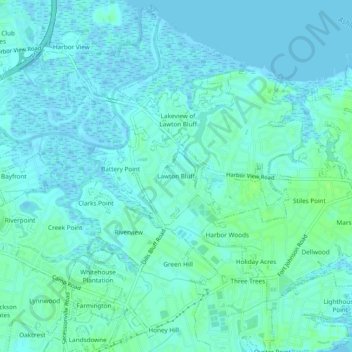 Mapa topográfico Lawton Bluff, altitud, relieve