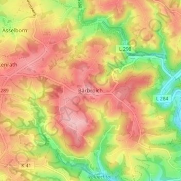 Mapa topográfico Bärbroich, altitud, relieve