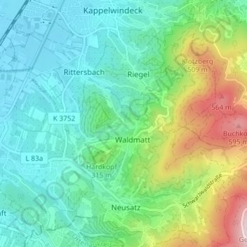 Mapa topográfico Schweighof, altitud, relieve