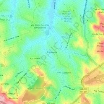 Mapa topográfico Primavera, altitud, relieve