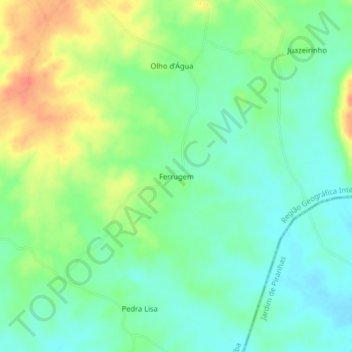 Mapa topográfico Ferrugem, altitud, relieve