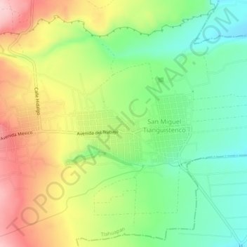 Mapa topográfico Santa María Texmelucan, altitud, relieve