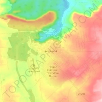 Mapa topográfico Aripuanã, altitud, relieve
