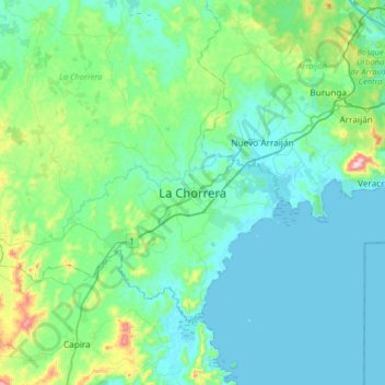 Mapa topográfico La Chorrera, altitud, relieve