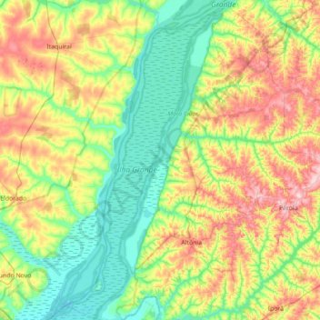 Mapa topográfico Caramuru, altitud, relieve