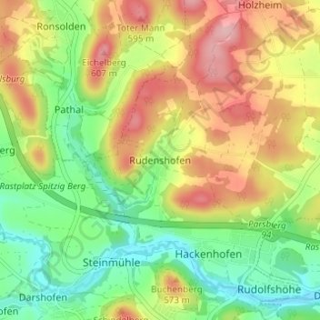Mapa topográfico Rudenshofen, altitud, relieve