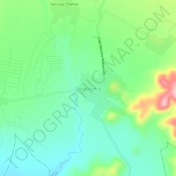 Mapa topográfico Tepapayeca, altitud, relieve
