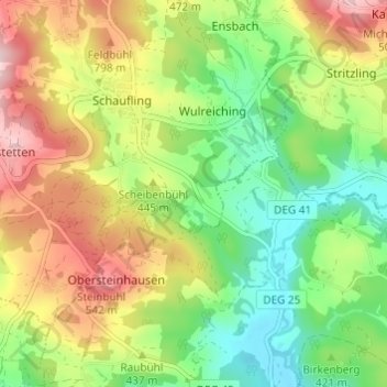 Mapa topográfico Urlading, altitud, relieve