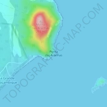 Mapa topográfico Ponta das Aranhas, altitud, relieve