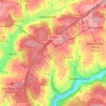 Mapa topográfico Volkshausen, altitud, relieve