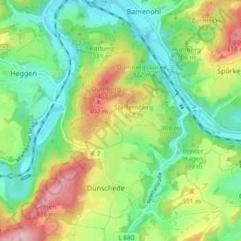 Mapa topográfico Silbecke, altitud, relieve