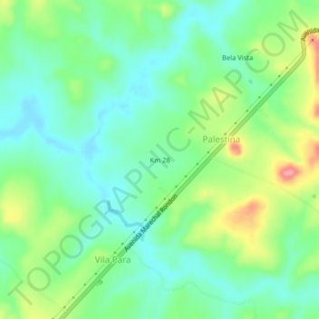 Mapa topográfico Km 28, altitud, relieve