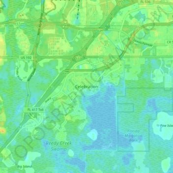 Mapa topográfico Celebration, altitud, relieve
