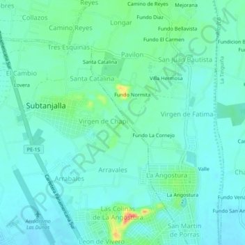 Mapa topográfico Yanquisa, altitud, relieve
