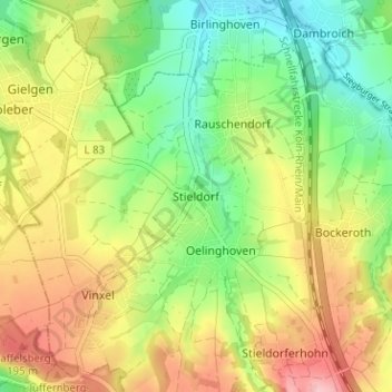 Mapa topográfico Stieldorf, altitud, relieve