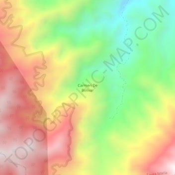 Mapa topográfico Carmen De Bolívar, altitud, relieve