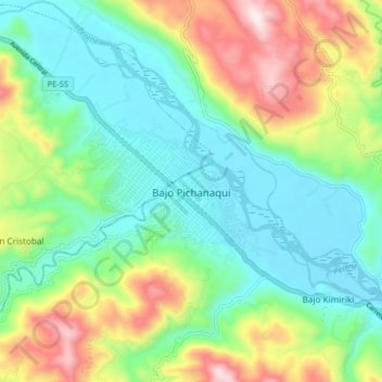 Mapa topográfico Pichanaki, altitud, relieve