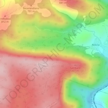 Mapa topográfico Roturas de Mendia, altitud, relieve
