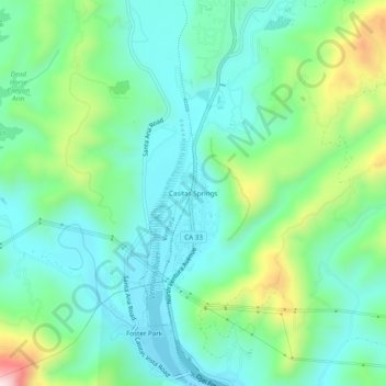 Mapa topográfico Casitas Springs, altitud, relieve