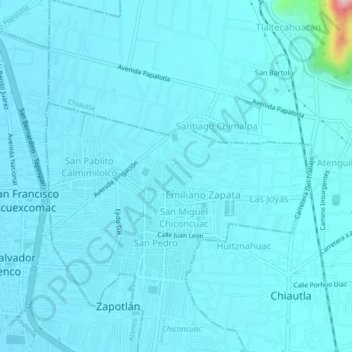 Mapa topográfico Santa María Chiconcuac, altitud, relieve