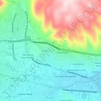 Mapa topográfico Bonampak, altitud, relieve