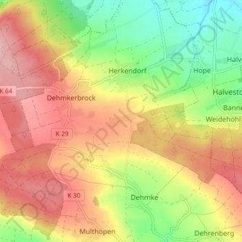 Mapa topográfico Wördeholz, altitud, relieve