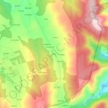 Mapa topográfico Eirexe, altitud, relieve