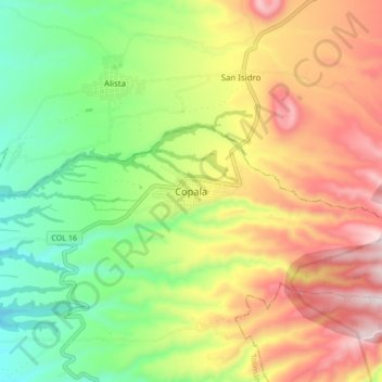 Mapa topográfico Copala, altitud, relieve