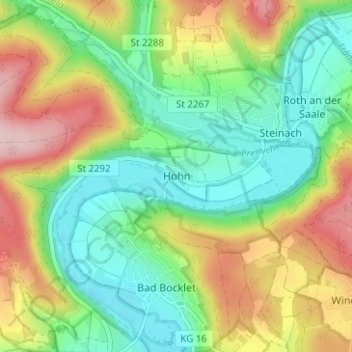 Mapa topográfico Hohn, altitud, relieve