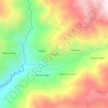 Mapa topográfico Shaglli, altitud, relieve