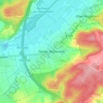 Mapa topográfico Nieder-Mockstadt, altitud, relieve