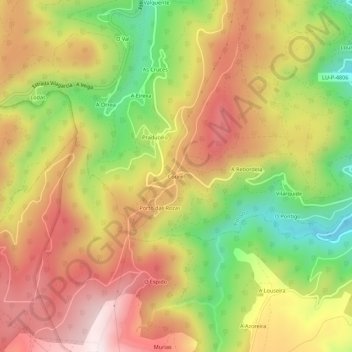 Mapa topográfico Courel, altitud, relieve