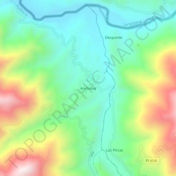 Mapa topográfico Anchalay, altitud, relieve