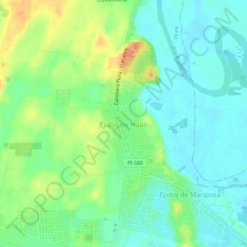 Mapa topográfico Ejidos de Huan, altitud, relieve