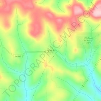 Mapa topográfico Taquaruna, altitud, relieve