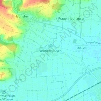 Mapa topográfico Veitriedhausen, altitud, relieve