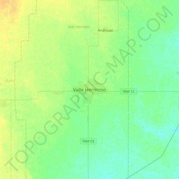Mapa topográfico Valle Hermoso, altitud, relieve