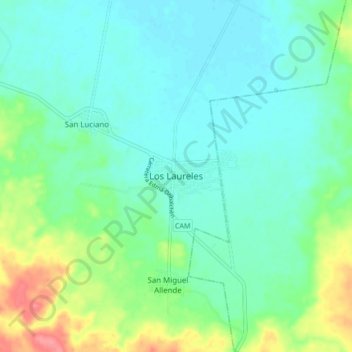 Mapa topográfico Los Laureles, altitud, relieve