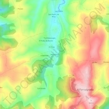 Mapa topográfico Milladoiro, altitud, relieve