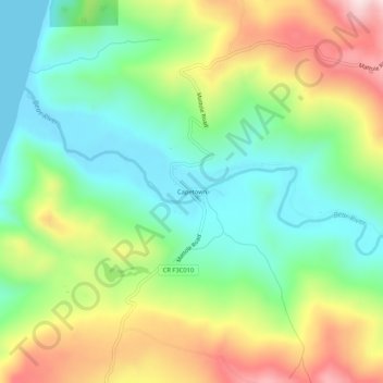 Mapa topográfico Capetown, altitud, relieve