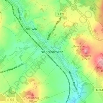 Mapa topográfico Niederoderwitz, altitud, relieve