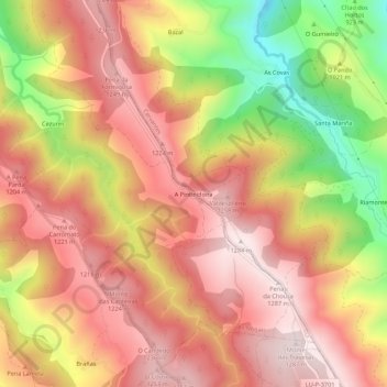 Mapa topográfico A Pintinidoira, altitud, relieve