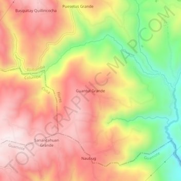 Mapa topográfico Guantul Grande, altitud, relieve